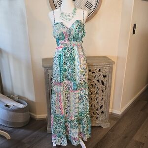 Bohemian Paisley Maxi Back and Side Cut Out Dress NWT